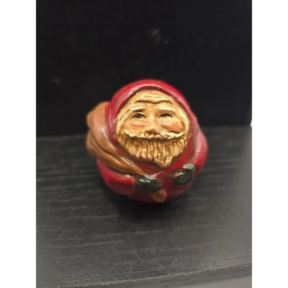Vintage Santa Lefever Figurine Red Hooded Santa Sculpture Holiday Decor Handmade